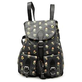 Zaino da festival in pelle nera con stampa floreale Prairie di Saint Laurent