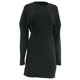 Vestido mini de manga larga de punto acanalado fruncido Ganni en rayón oliva