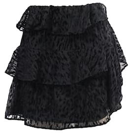 Falda mini de seda negra con acentos de leopardo Iro