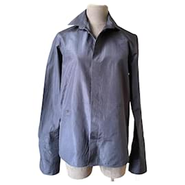 Camicia Dior in seta blu navy con ricamo ape