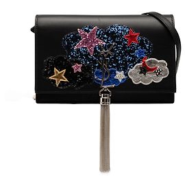 Portafoglio a catena Kate in pelle di vitello nera con applicazione a stella Cloud di Saint Laurent