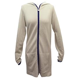 CHALECO LARGO CHANEL CON CREMALLERA CAPUCHA FRANJAS DEPORTIVAS P35238K02024 S 36 EN CACHEMIRA