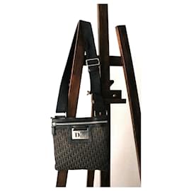 Borsa a spalla Dior in tela e pelle marrone e nera