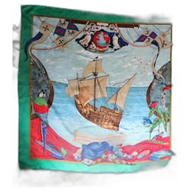 Hermès Christophe Colomb Seidenschal in Grün