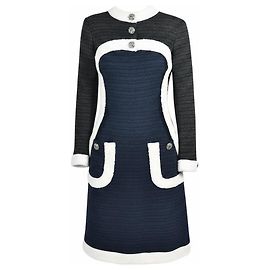 Chanel Tweed Kleid und passende Jacke Schwarz Marine