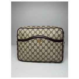 Clutch in pelle monogramma Ophidia vintage Gucci grigio marrone