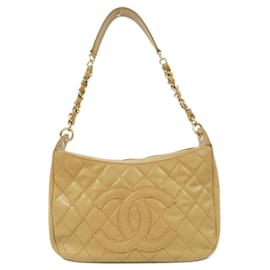 Borsa a spalla in pelle di vitello grana beige Chanel 20993