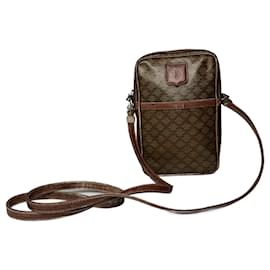 Céline Borsa a tracolla in pelle verniciata monogramma Celine Paris vintage marrone khaki