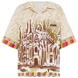 Camicia Prada in cotone stampa Duomo di Milano Beige