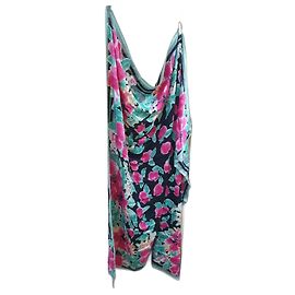 Sciarpa di seta Emanuel Ungaro Stampa Floreale Nero Rosa Verde