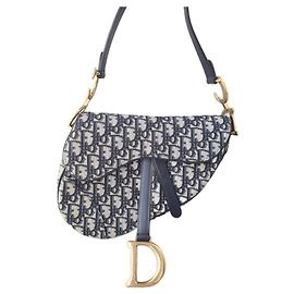 Borsa a Sella Jacquard Oblique Media Christian Dior Blu Navy con Finiture Dorate