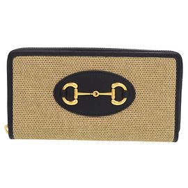 Cartera larga de lona y cuero Horsebit 1955 de Gucci