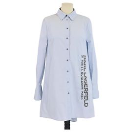 Camicia lunga in popeline con logo di perline azzurro chiaro Karl Lagerfeld