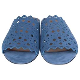 Alaïa Flache Mules aus blauem Denim-Suede mit Laserschnitt Alaia Vienne