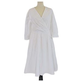 Vestido midi de algodón con manga larga y escote en V con logo bordado de Karl Lagerfeld
