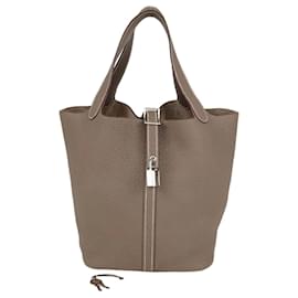 Bolso Picotin Lock 22 de cuero Clémence Etoupe de Hermès
