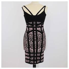 Schwarzes/Rosa Bedrucktes Stretch-Minikleid von Herve Leger