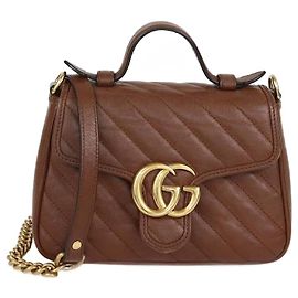 Bolso de mano mini GG Marmont de cuero matelassé marrón Gucci