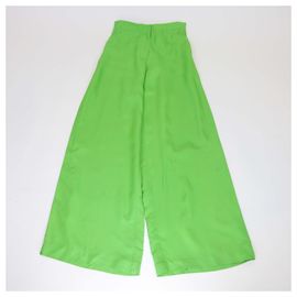 Autre Marque Pantalones de pierna ancha de twill de viscosa verde Christopher John Rogers