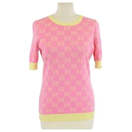 Tops de jacquard GG de punto rosa/amarillo Gucci
