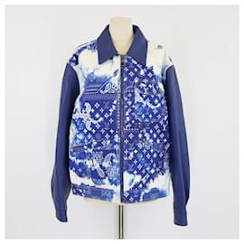 Giacca in tela e pelle mista Monogram blu Louis Vuitton