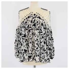 Zimmermann Schwarze/Weiße Baumwollbluse mit Meisterstickerei im Gitterdesign