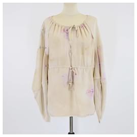 Fendi Bluse aus Seide mit hellbeigem Blumenmuster und Kordelzug