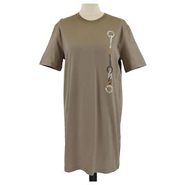 Hermès Hermes T-Shirt Kleid aus Baumwolle in Grau Etoupe mit Kaleidoskopeffekt