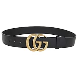 Gucci Schwarzer Leder GG Marmont Breiter Gürtel