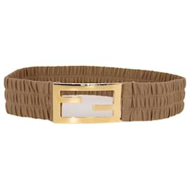 Ceinture à boucle en tissu stretch froncé Fendi marron