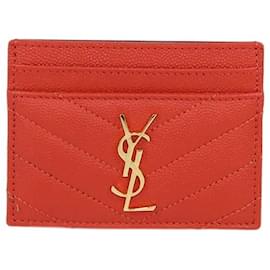 Cassandre Kartenhalter aus hellrotem matelassiertem Leder von Saint Laurent