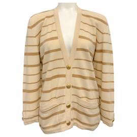 Chanel Vintage Beiger / Brauner Gestreifter Kaschmir-Cardigan