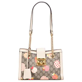 Gucci Brown Small GG Supreme Apple Heart Padlock Tasche
