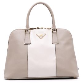 Bolsa Prada Promenade em Saffiano Lux bicolor cinza médio