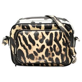 Borsa a tracolla in pelle stampata leopardata marrone Burberry