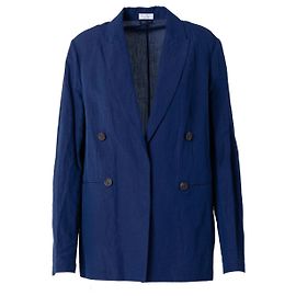 Blazer de lino azul marino de doble botonadura Brunello Cucinelli