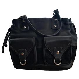 Borsa tote Loewe Anagram nera in camoscio e pelle
