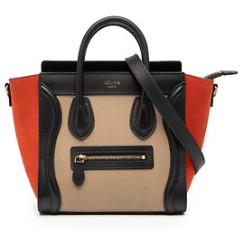 Céline Celine Brown Nano Tricolor Nubuck und Reisetasche aus genarbtem Kalbsleder
