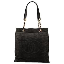 Borsa tote in suede nero CC di Chanel
