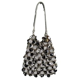 Paco Rabanne Schultertasche Silber und Weiß Pailletten Leder