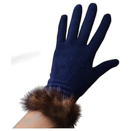 Blaue Handschuhe mit Visonbesatz - Autre Marque