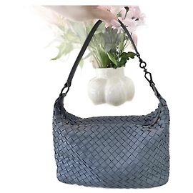 Borsa a mano Bottega Veneta Sloane in pelle intrecciata azzurro
