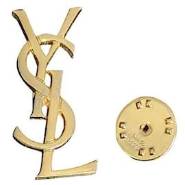 Broche Yves Saint Laurent logo YSL métal doré Ballou