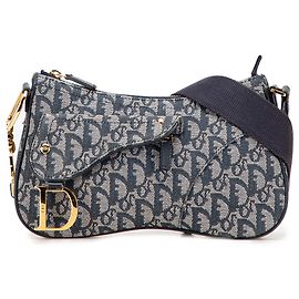 Dior Blue Diorissimo Trotter Canvas Double Saddle Crossbody