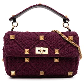 Borsa a tracolla grande in maglia viola Roman Stud di Valentino