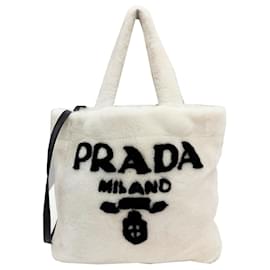 Borsa tote in terry con lettering Prada