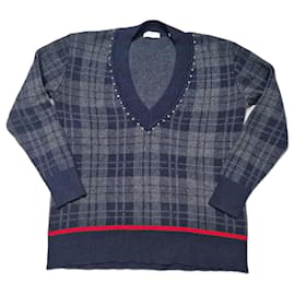 Sandro Karomuster Pullover aus Wolle und Kaschmir V-Ausschnitt