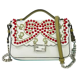 Fendi Double Baguette in pelle ricamata con borchie micro