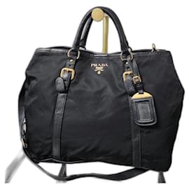 Prada Tessuto & Vitello Daino Nylon Einkaufstasche Schwarz