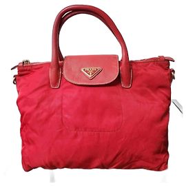 Bolsa Tote em Tessuto Vermelha com Acabamento Saffiano em Nylon da Prada
